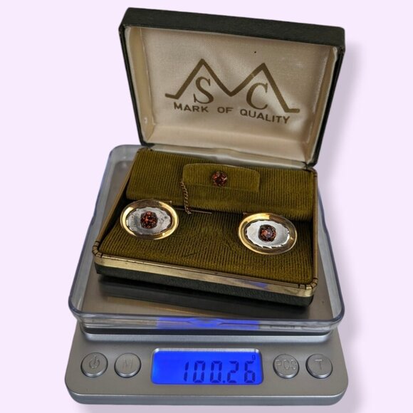 Vintage Orange Glass Cufflink & Tie Pin Set - Picture 8 of 8